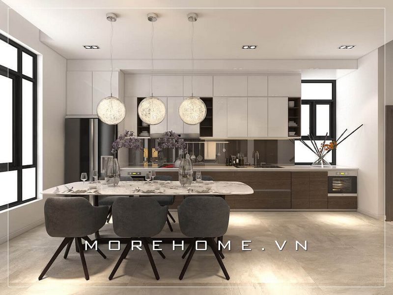 +22 Ý tưởng thiết kế phòng bếp nhà chung cư 3D hiện đại, đẹp, tiện nghi