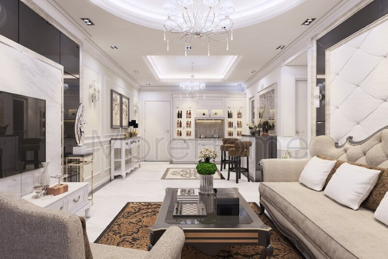 Nội thất phòng khách chung cư tân cổ điển ấn tượng và sang trọng Mẫu nội thất chung cư đẹp