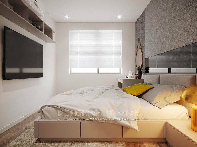 Giường ngủ gỗ công nghiệp với màu trắng tinh tế mang lại cái nhìn độc đáo và gần gũi hơn