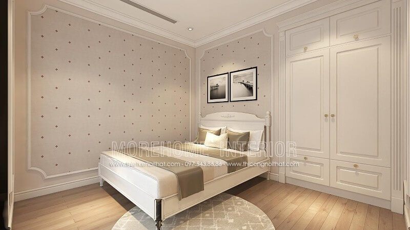 Lựa chọn tone màu trắng nhẹ nhàng đóng vai trò chủ đạo, mẫu giường ngủ đẹp mang đến vẻ đẹp thanh lịch cho phòng ngủ của bạn