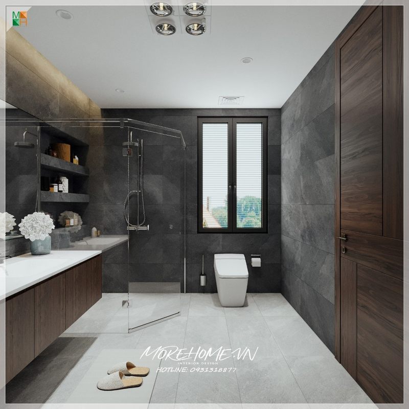 Phòng tắm nhà phố nội thất trang trí phù hợp, thẩm mỹ và tiện nghi đem lại sử dụng tiện lợi thoải mái nhất.