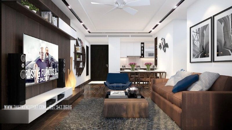 Kệ ti vi hiện đại được làm từ chất liệu gỗ công nghiệp nhẹ nhàng, với tone màu trắng bắt mắt, đây được coi như điểm nhấn nổi bật cho cả không gian tiếp khách của gia chủ
