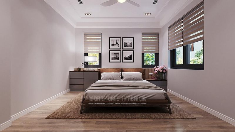 Giường ngủ đẹp bằng gỗ phong cách hiện đại cho không gian nội thất phòng ngủ nhà biệt thự Starlake Tây Hồ