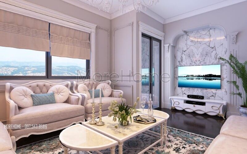 Đá ốp tường ấn tượng và độc đáo được coi là điểm nhấn nổi bật ở không gian phòng khách chính.