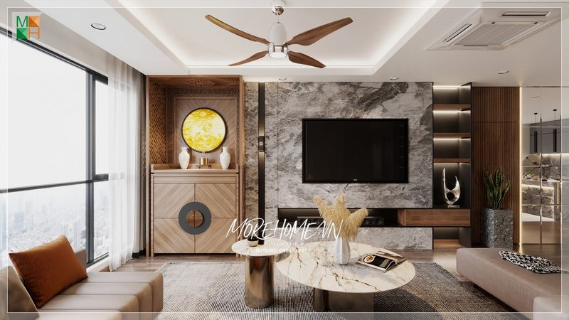 Cùng Morehome mang đến 1 không gian phòng khách liền phòng thờ đẹp hiện đại và tinh tế cho mọi gia đình Việt.