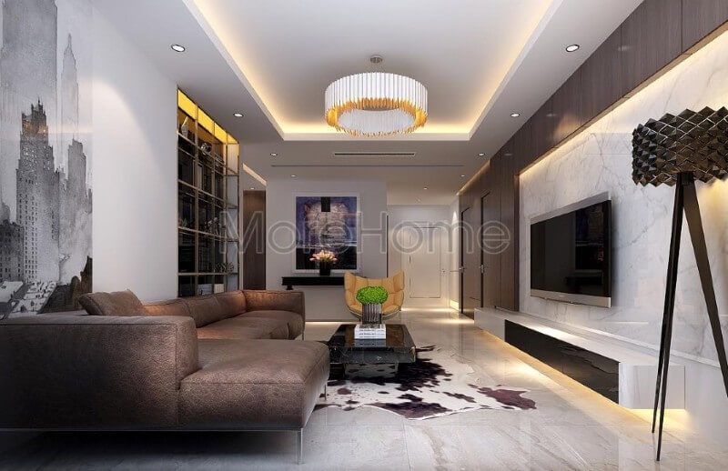 Kết hợp hài hòa giữa các tone màu sắc và nội thất phòng khách của chung cư đã tạo nên một không gian tiếp khách sang trọng và tinh tế hơn cho gia chủ.